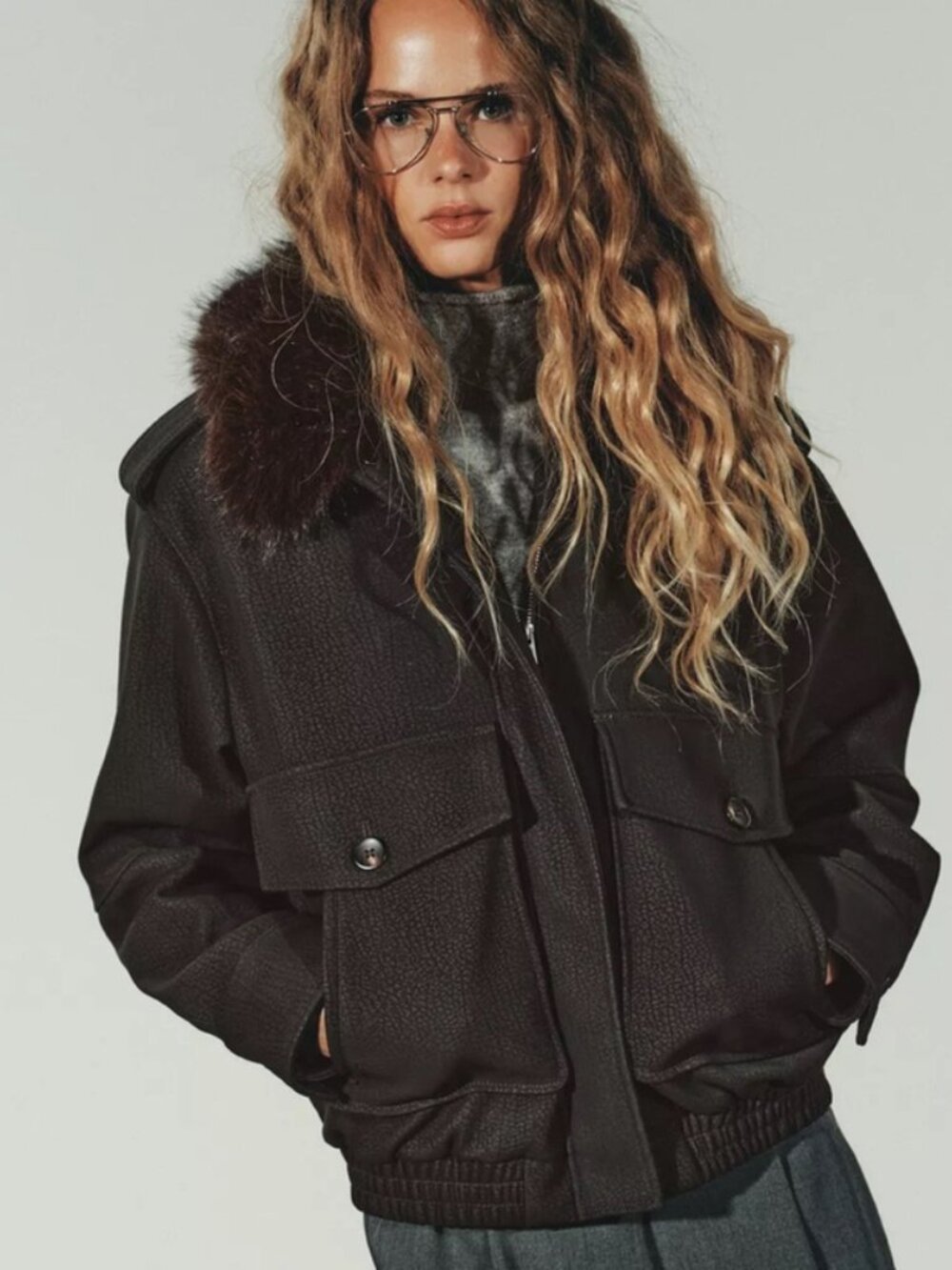 Zara Detachable Collar Textured Faux Suede Jacket, NWT, S